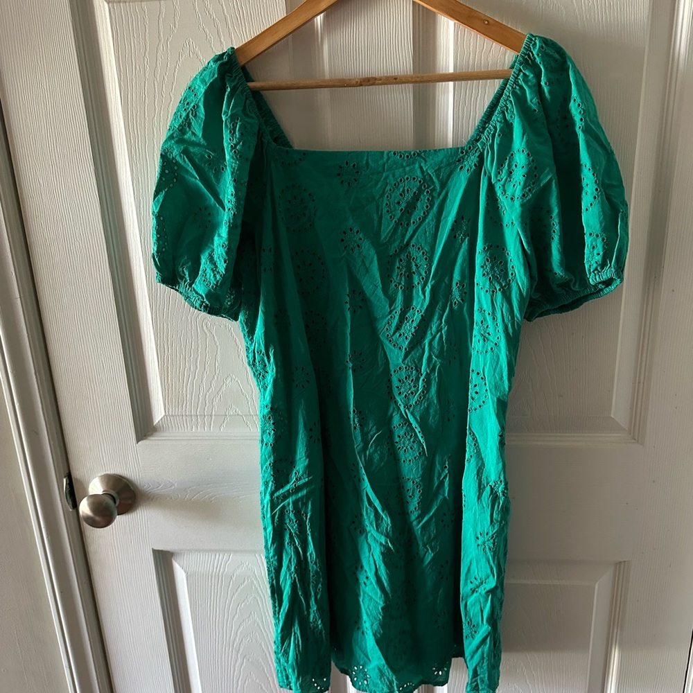 LC Lauren Conrad Teal Eyelet Mini Dress
